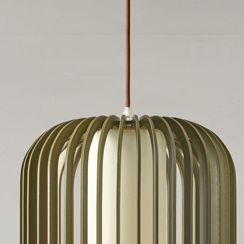 Green Color-Block Lantern Pendant Lamp Modern 1 Head Wooden Hanging Light for Dining Room