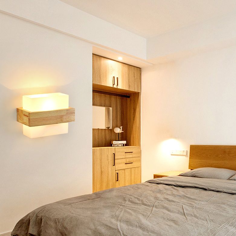 Lámpara de pared de madera de madera de led minimalista moderno lámpara de vidrio lámpara de noche