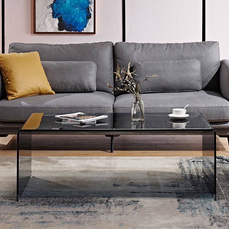 Contemporary Rectangle Glass Coffee Table with Sled Base Cocktail Table