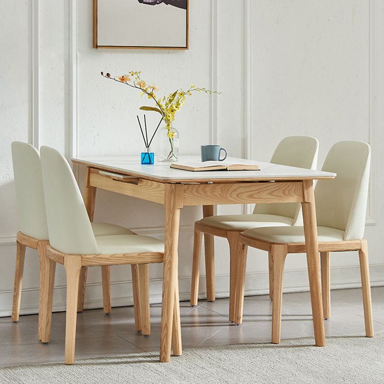 1/2/5/6/7 Pieces Extendable Rectangle Dining Set Sintered Stone Top Wooden Table Set