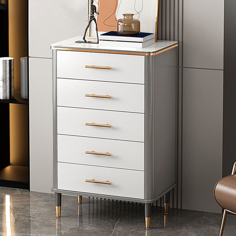 Glam White Vertical Stone Storage Chest Bedroom Chest with Drawers