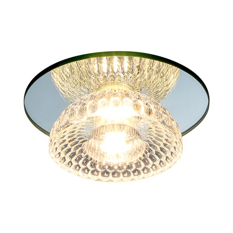 Mini Flower Bowl LED Flush Light Simplicity Chrome Crystal Ceiling Mount Fixture with Mirror Glass Canopy