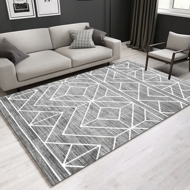 Light Grey Modern Rug Polyester Geometry Rug Washable Rug for Living Room
