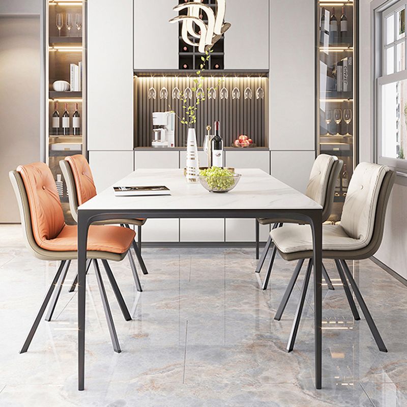 Modern Sintered Stone Dining Table Rectangle Table with Metal Base for Home