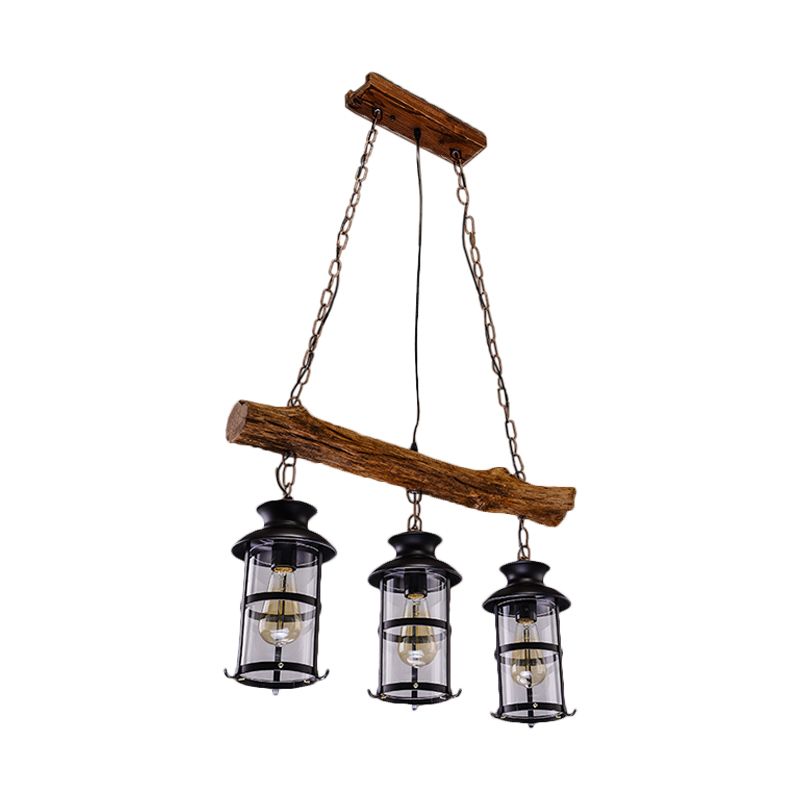 Brown 2/3-Bulb Island Lighting Ideas Nautical Clear Glass Cylinder Cluster Pendant with Wood Design
