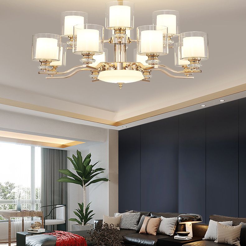 Clear and Frosted Glass Cup Chandelier Minimalist Suspension Lamp for Living Room