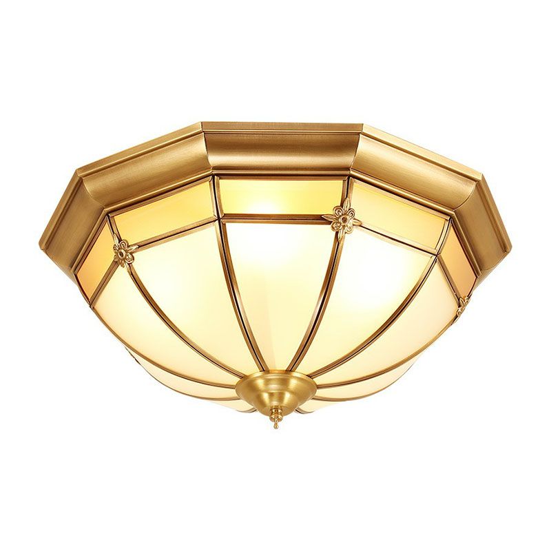 Colonial Dome Shaped Flush Mount Lighting Opal Frosted Glass Ceiling Fixture in Brass