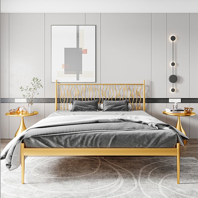 Glam Metal Open-Frame Bed with Rectangular Headboard, 45.3" Tall