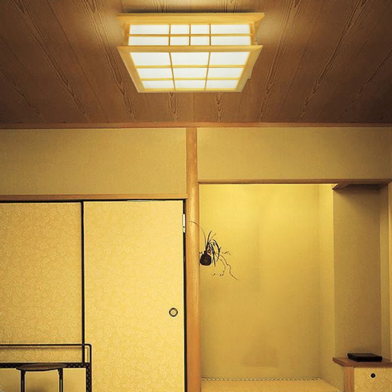 Square Ceiling Light Wooden LED Ceiling Mount Light with Acrylic Shade for Living Room