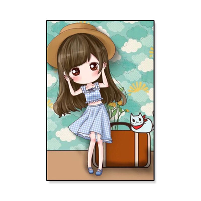 Cartoon Young Girl Art Print Soft Color Figure Drawing Canvas for Bedroom, Multiple Sizes