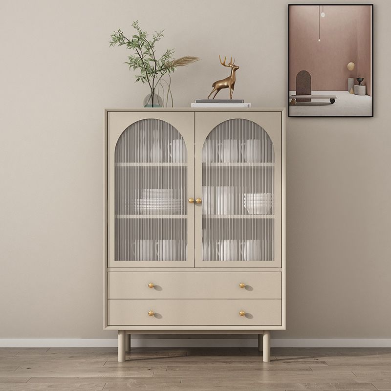 Solid Wood Glass/Rattan Door Cabinet Mid Century Beige Chest with Drawers