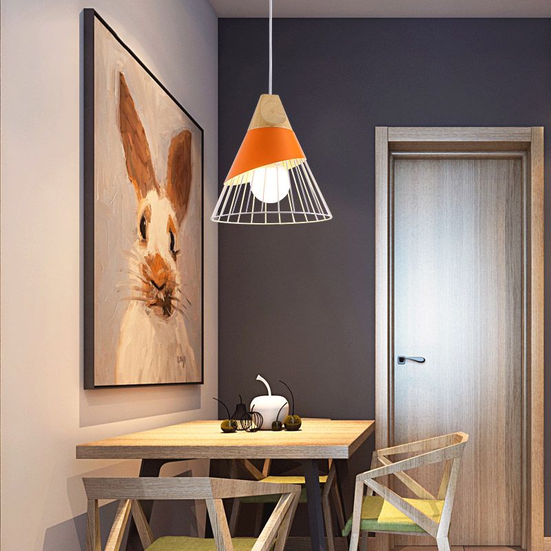 Metal Cone Shade Hanging Lights Modern Macaron Style 1 Head Hanging Mount Fixture for Restaurant