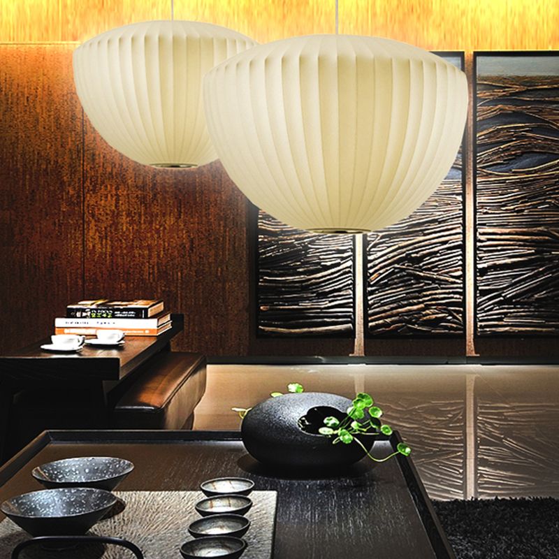Shaded Fabric Suspended Lighting Fixture Modern-Style White Ceiling Hung Fixture