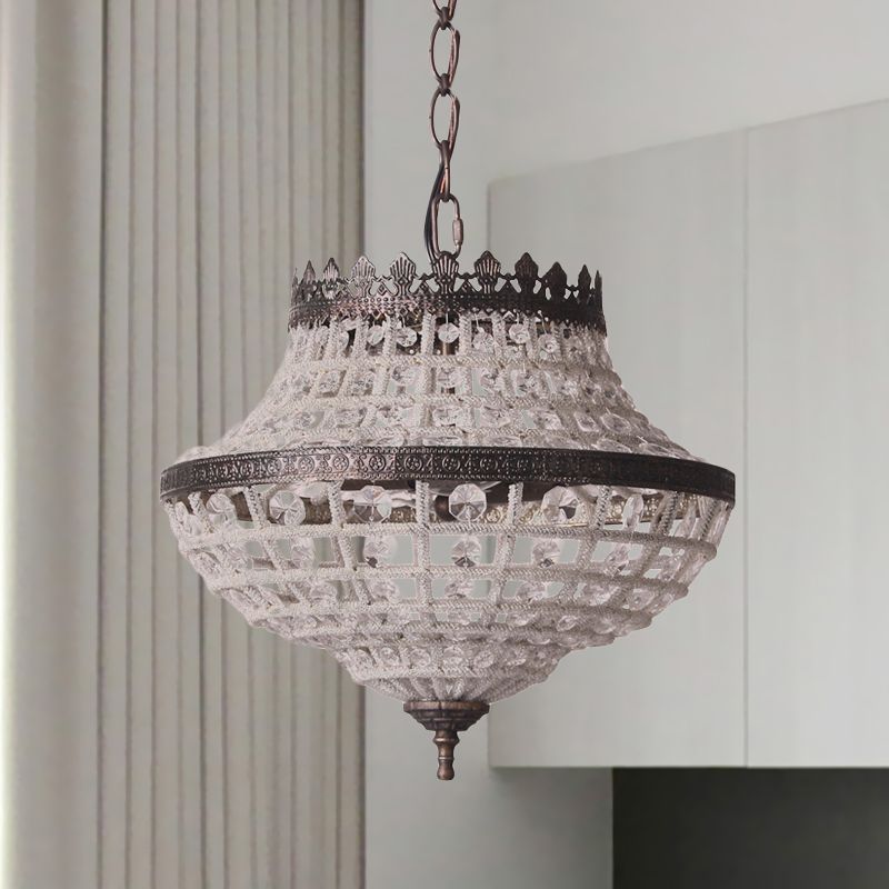 Crystal Beads Urn Shaped Pendant Light Warehouse 2 Bulbs Bedroom Chandelier Lamp in Coffee