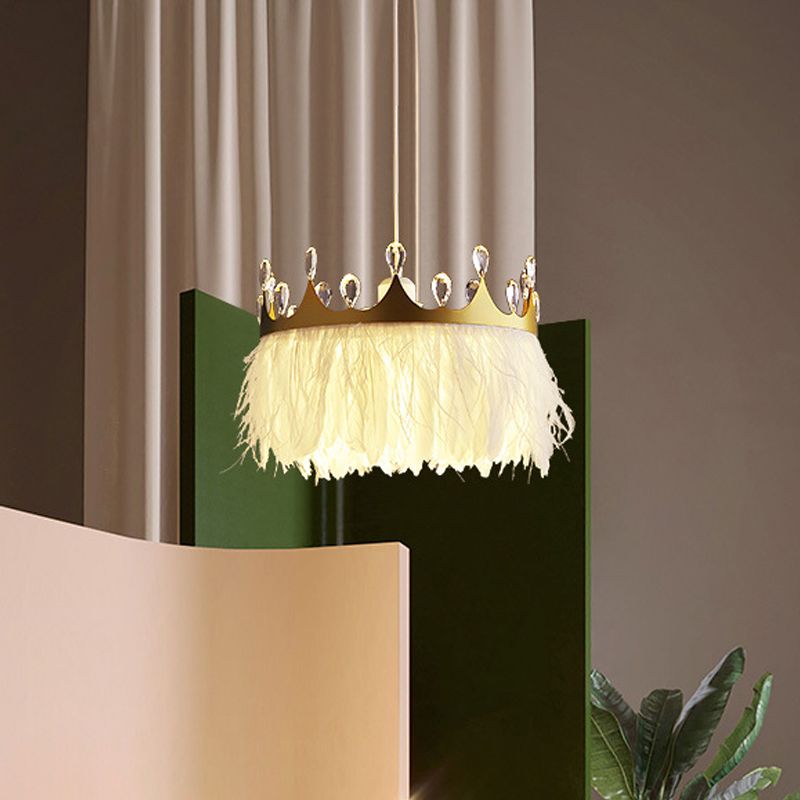 Kroonvormige kinderen slaapkamer hanger lamp veer 1-licht Noordse hangende lamp in goud, 16 "/19,5" w