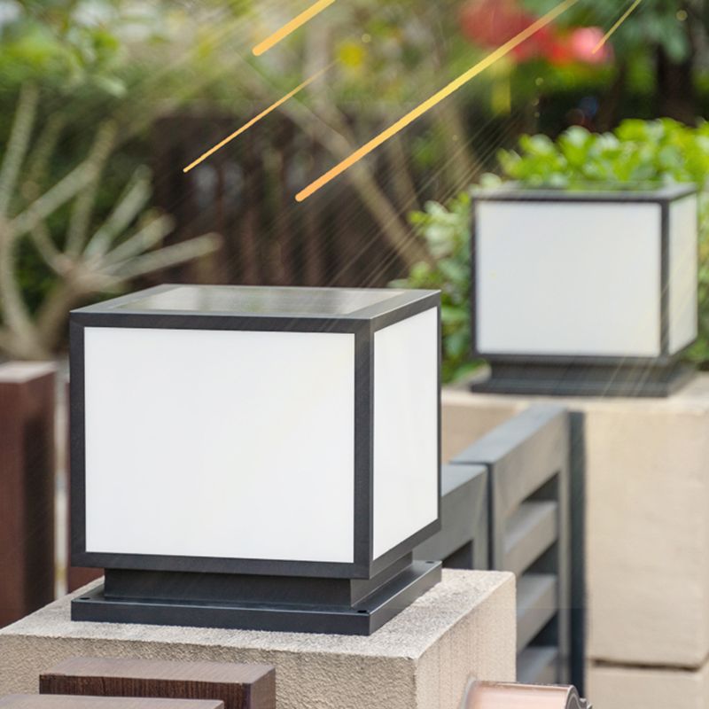 Contemporary LED Pillar Light Simple Black Solar Lighting Fixture for Garden