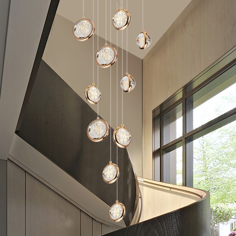 15 Head Modern Nordic Style Pendant Clear Crystal Hanging Ceiling Light for Spiral Stair