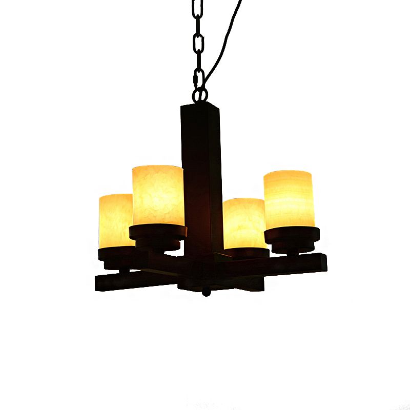 Cylinder Bedroom Pendant Chandelier Farmhouse Yellow Dolomite 4-Head Black Radial Ceiling Hang Fixture