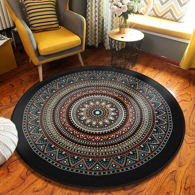 Blue Moroccan Carpet Polyester Graphic Carpet Non-Slip Backing Carpet for Home Decor