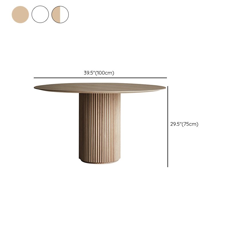Modern Solid Wood and Stone Round Dining Table with Pedestal