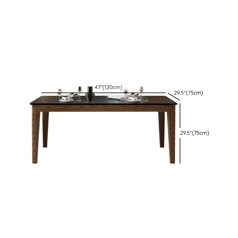 Modern Rectangle Dining Table Black Stone Top Dinette Table with Wooden Legs
