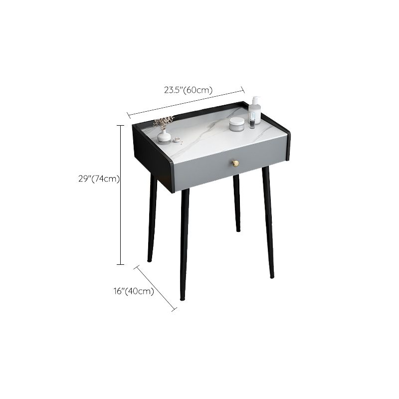 Contemporary Stone Vanity, Storage Drawer With Stool, Black/White