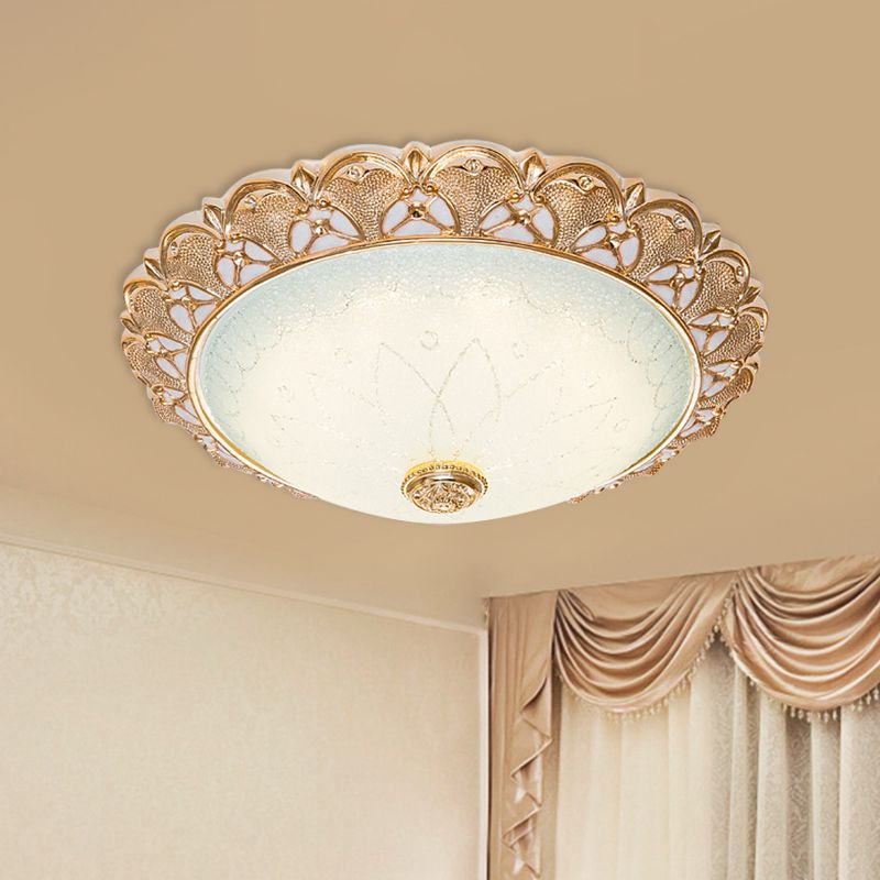 Gold Scalloped Bowl Flush Light Traditionelles Frosted Glass Hotel LED Deckenleuchte, 14 "/16" /19.5 " Breite