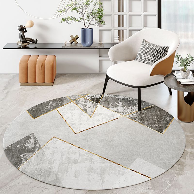 Modern Color Block Rug Polyester Grey Area Carpet Stain Resistant Area Rug for Bedroom