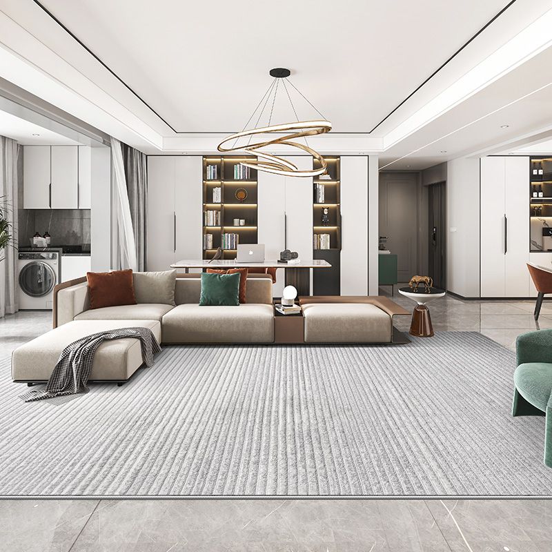 Grey Living Room Area Carpet Pure Color Polyester Area Rug Easy Care Washable Rug