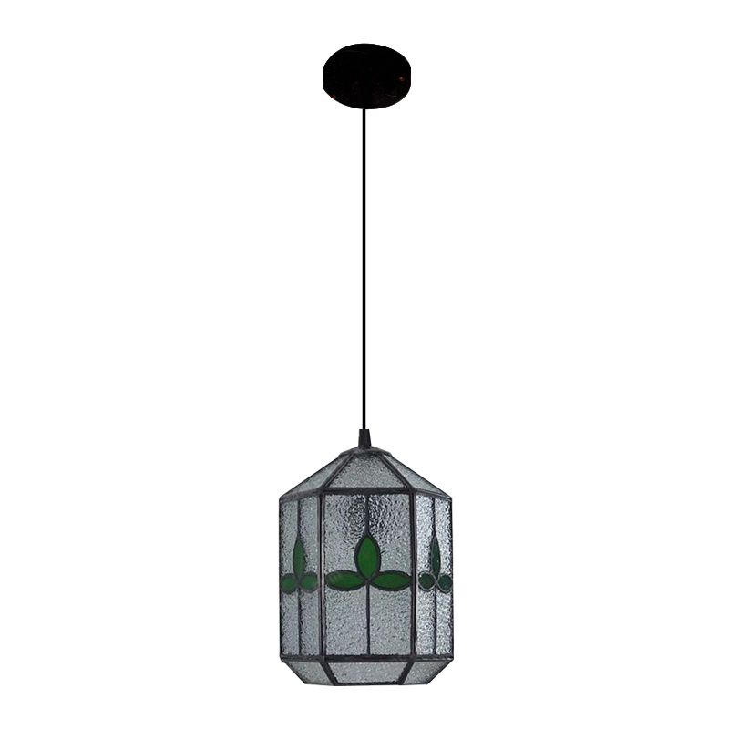Cilinder roestvrij glas hangend licht Tiffany -stijl 1 licht rood/groen naar beneden verlichting met rhombus/bladpatroon