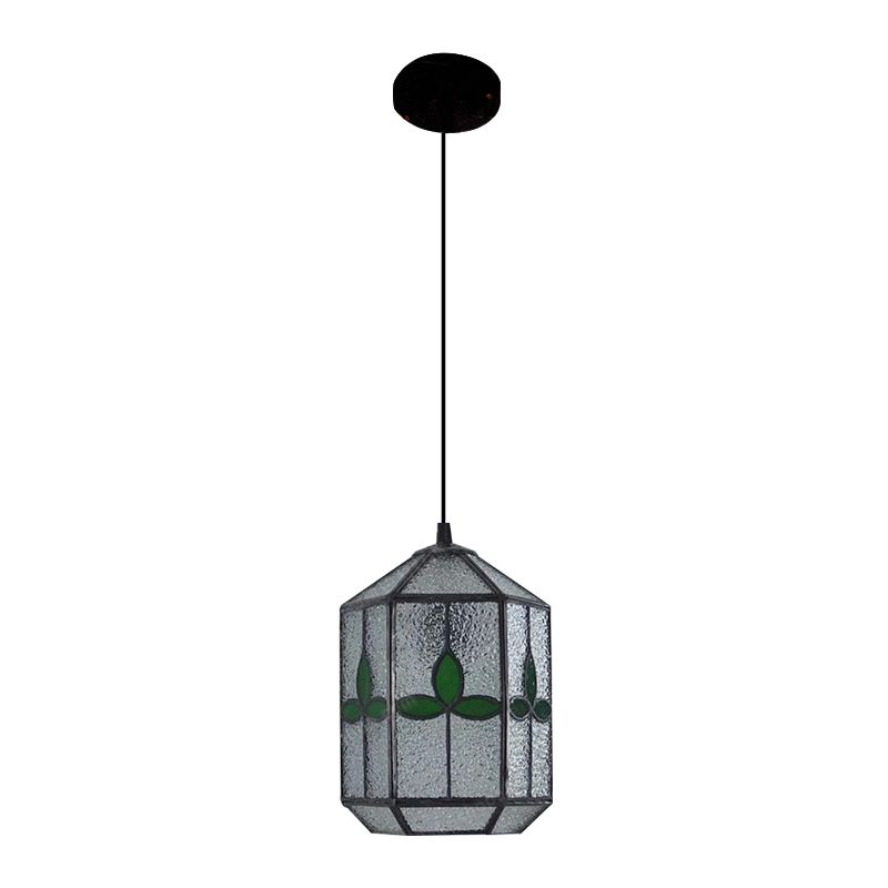 Cylinder Stainless Glass Hanging Light Tiffany Style 1 Light Red/Green Down Lighting with Rhombus/Leaf Pattern