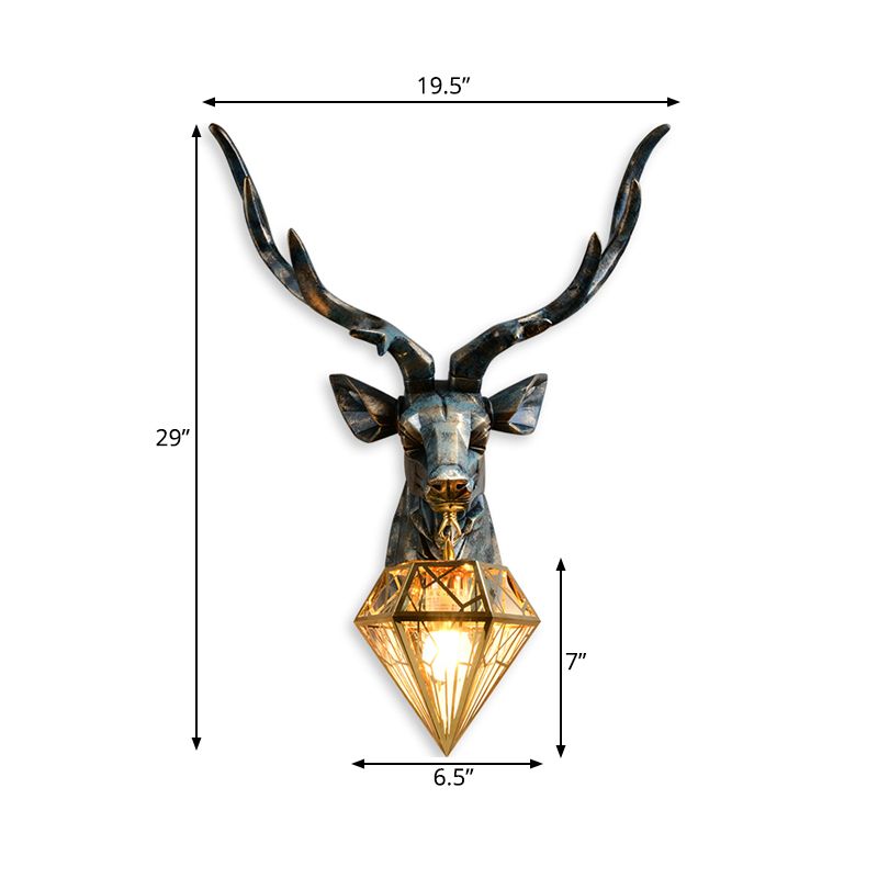 Elk Resin Wall Sconce Lamp Lodge Style 1 Light Indoor Bronze Wall Mount Light with Diamond Cage Shade, 14.5"/19.5" W