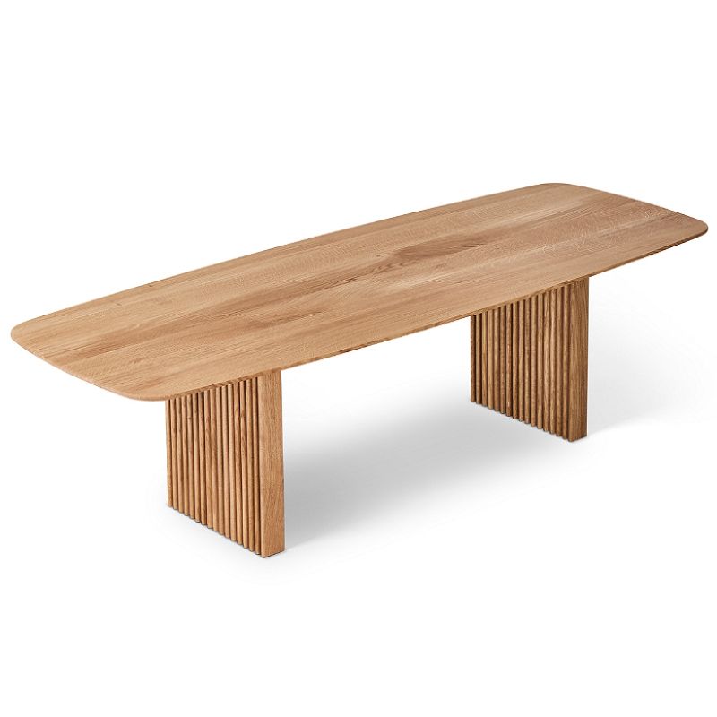 Rectangle Double Pedestal Modern Dining Table Wood Color Fixed Table with Solid Wood