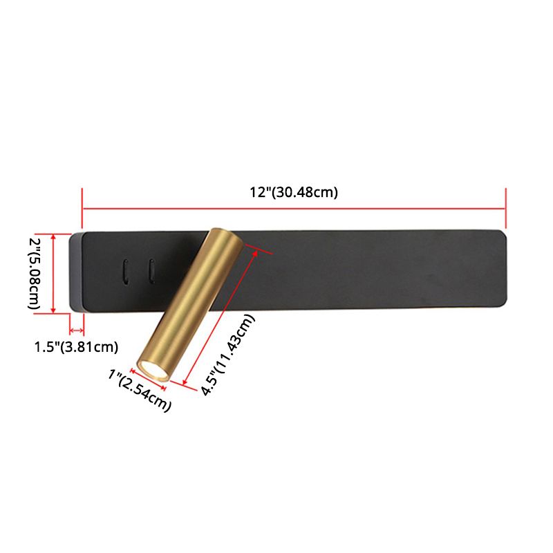 Rechteckige LED -Lesen Wandleuchte im modernen prägnanten Stil Metallwandleuchten mit Aluminiumschatten