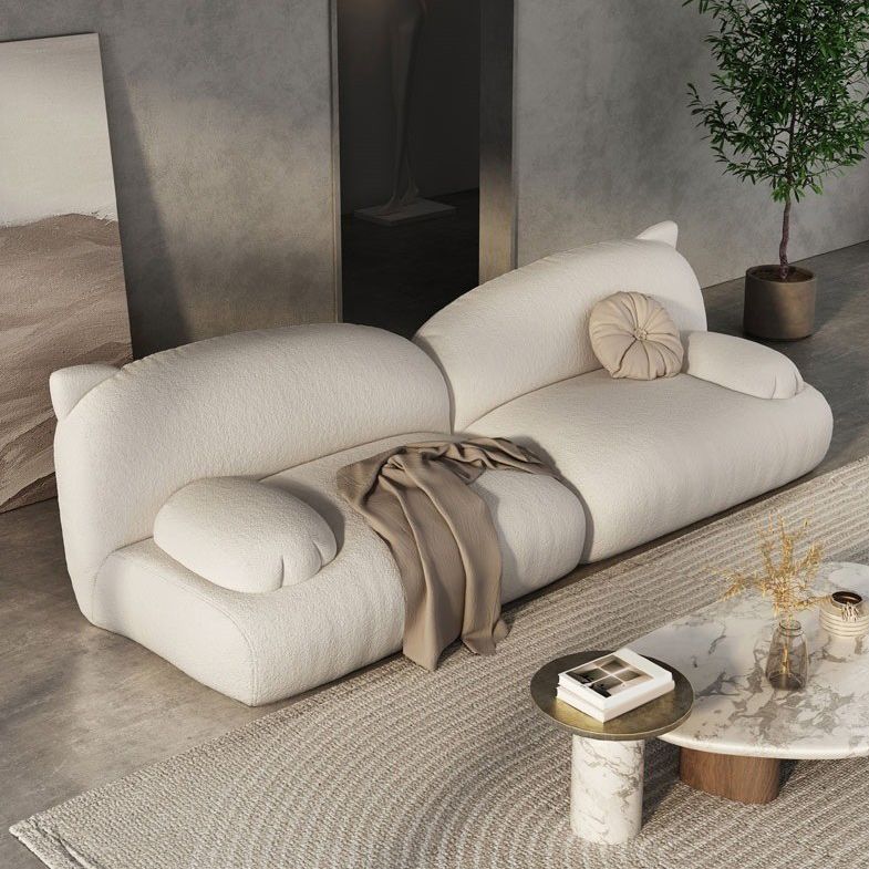 White Recessed Arm Sofa Contemporary Standard Sofa for Living Room, Apartment