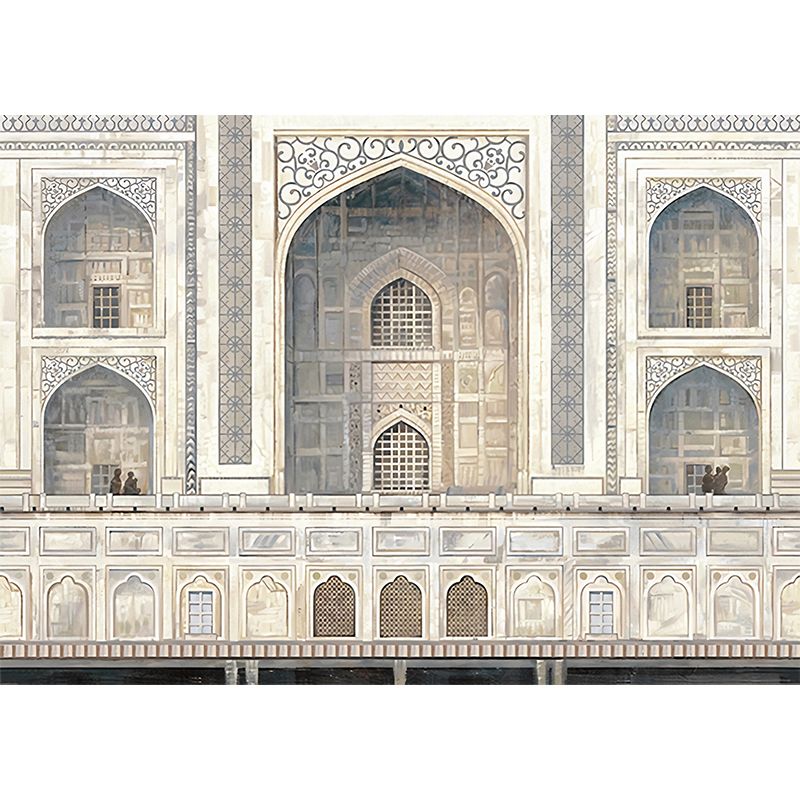 Catholic Church Building Mural Decal Nordic Smooth Wall Covering in Light Yellow