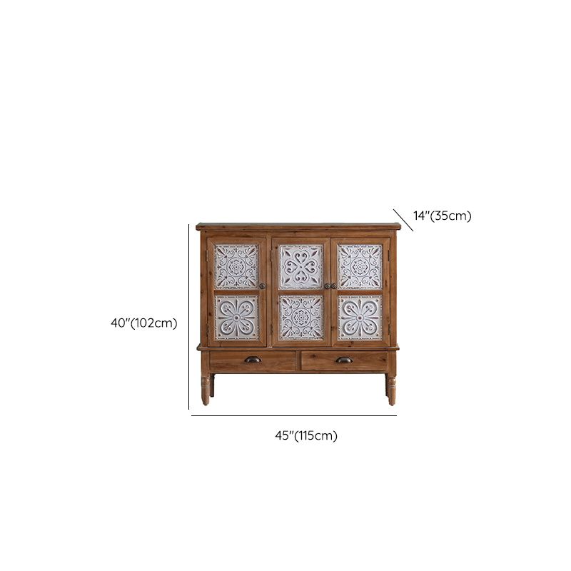 Distressed Wood Accent Cabinet Industrial Solid Wood Chest with Drawers