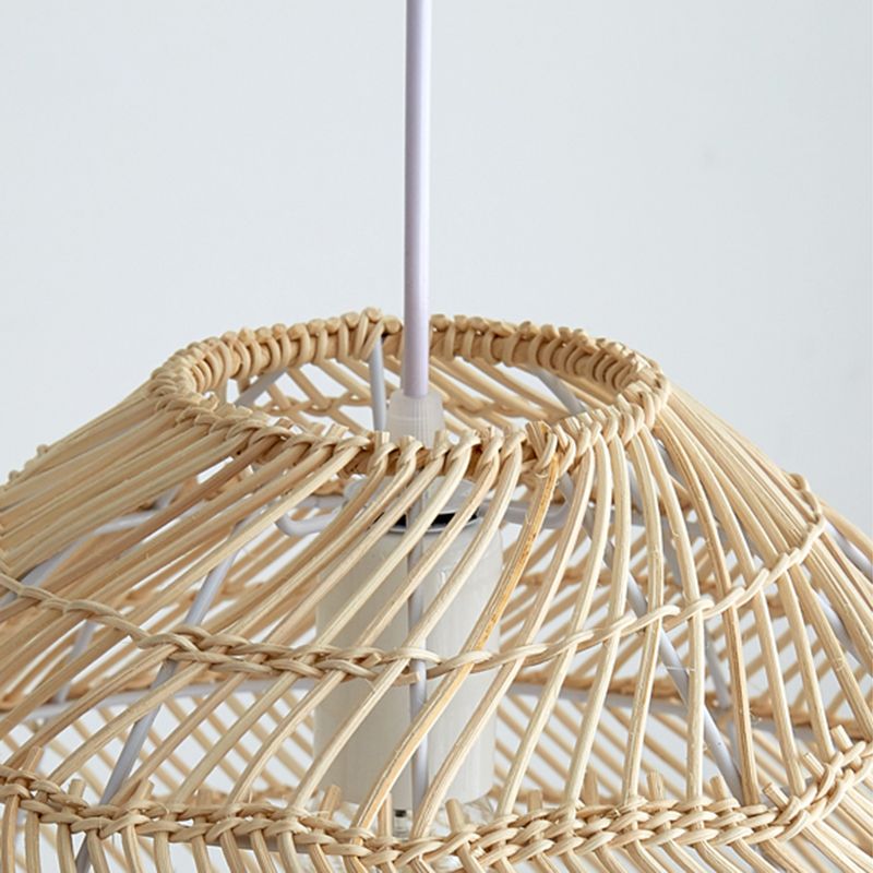 Chinese Pastoral Pendant Light Rattan 1 Head Hanging Light for Bedroom