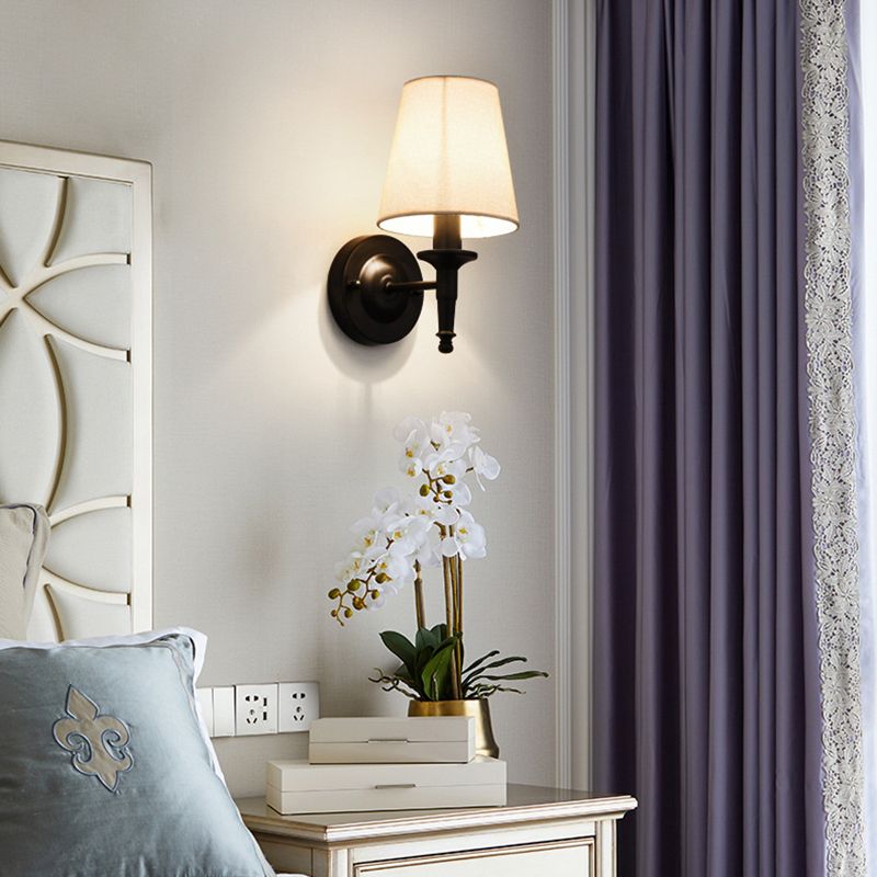 Cylinder Wall Light Fixture Modern Fabric 1 Light Wall Sconce for Bedroom