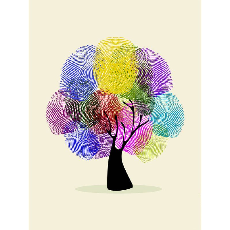 Creative Finger Print Tree Murals Blue-Purple-Yellow Water Resistant Wall Covering for Home