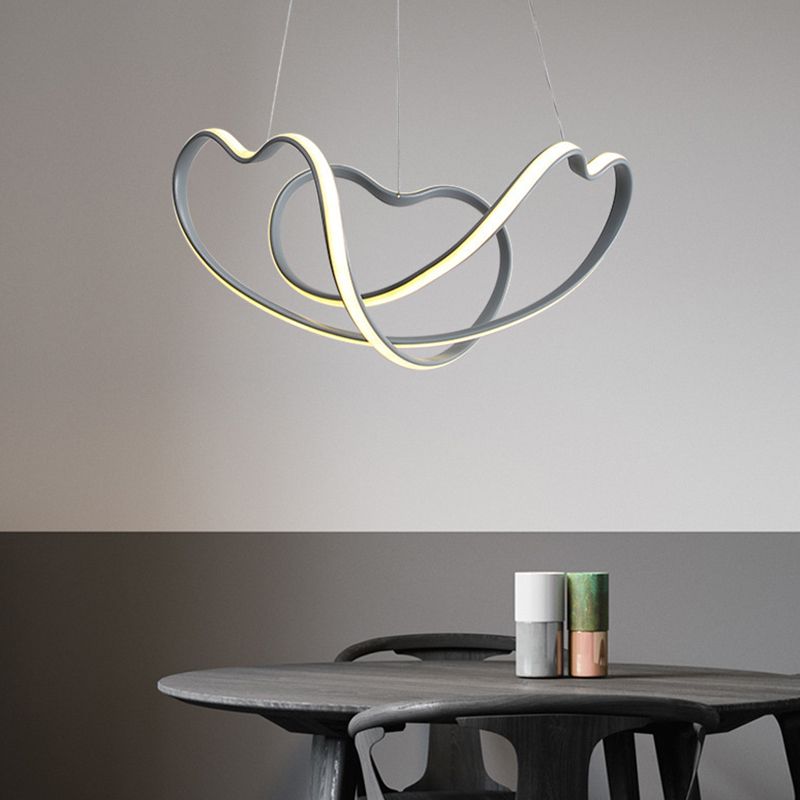 Grey Line Chandelier Lamp Simplicity Metal LED Strip Pendant Light for Dining Room