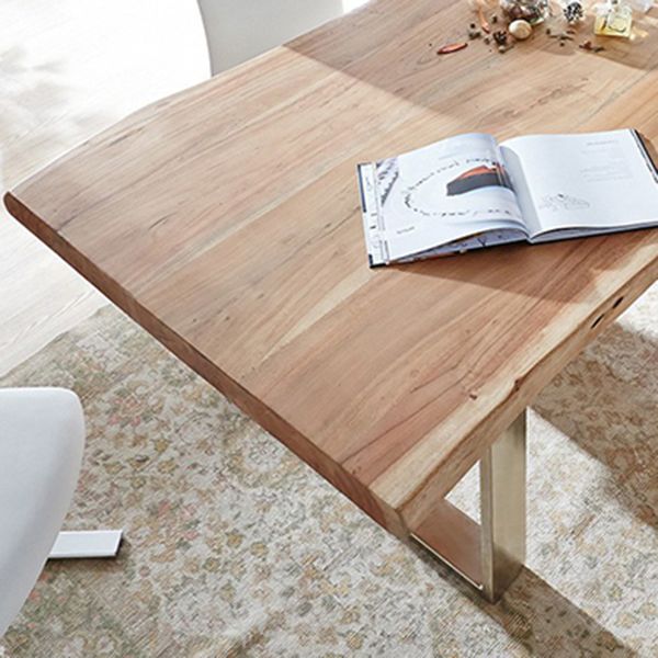 Table moderne en bois massif pour restaurant Table à manger rectangulaire avec double piédestal