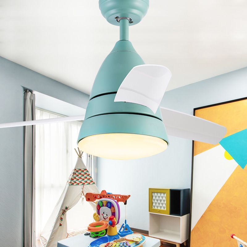 Lámpara de ventilador de techo de círculo de metal niños 1 claro negro/blanco/rosa 3 cuchillas Luz de semi descarga para sala de estar, 36 "de ancho