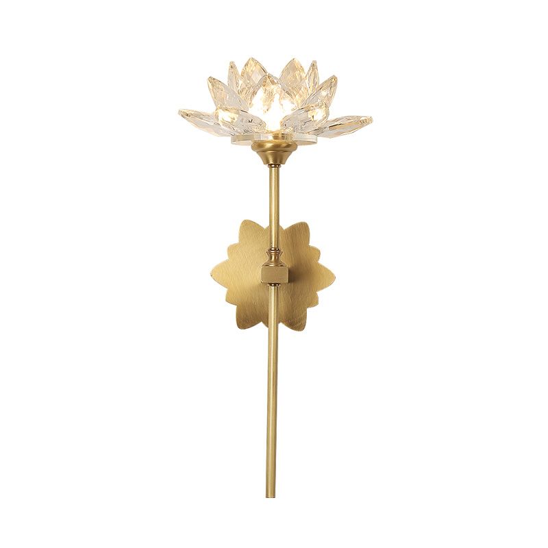 1 Light Lotus Wall Sconce Lighting Traditional Gold Clear Crystal LED Wall Light Fixture for Bedroom, 16"/23.5" H