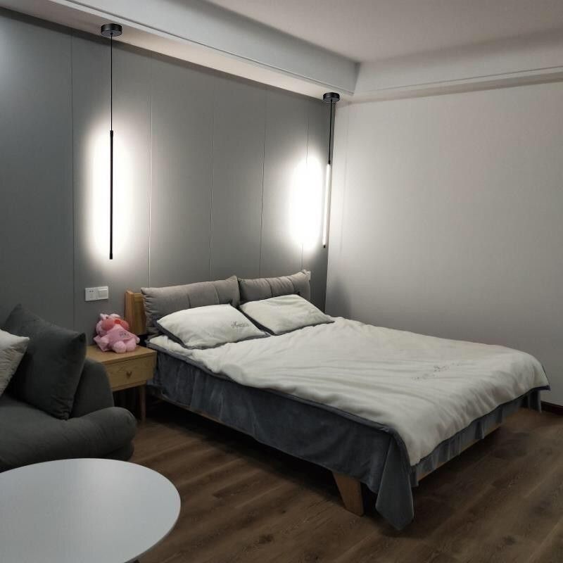 1 Light Linear Hanging Pendant Modern Style Metal Hanging Lighting for Bedside