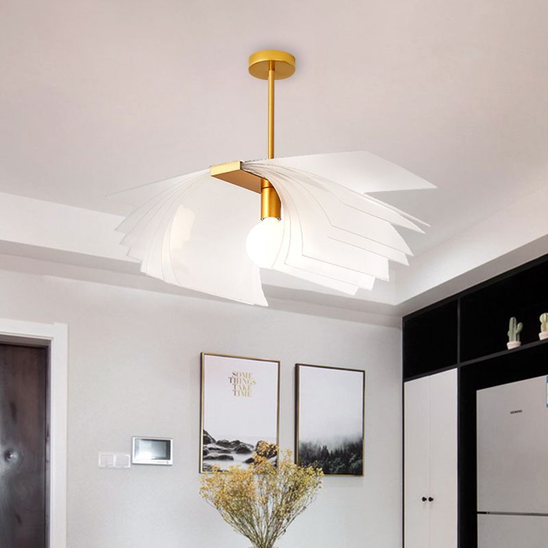 Modernist Paper Shape Semi Flush Acrylic Dining Room LED Flush Mount Ceiling Light in Gold