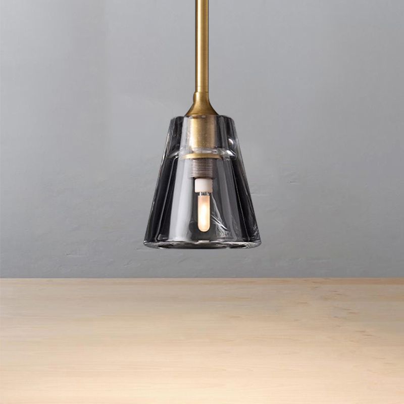Lámpara colgante de cono negro/de latón/cromo post modernista LED doble vidrio de humo luminoso lámpara de techo