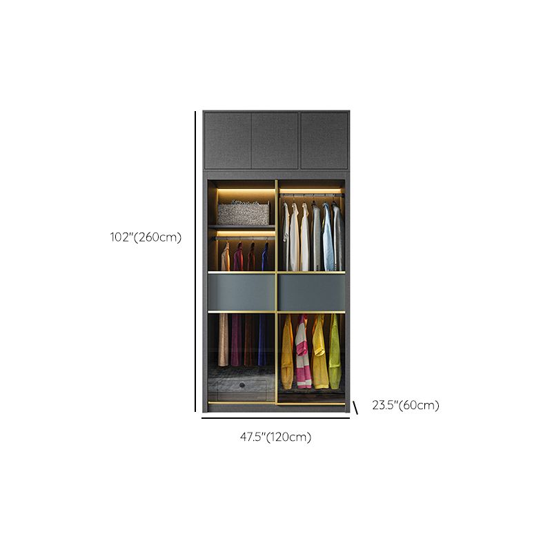 Modern Grey Storage Cabinet Mirrored Finish Cabinet with Glass Doors