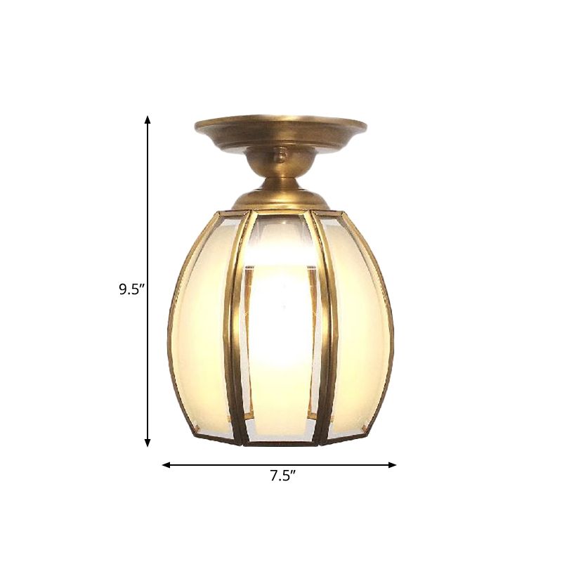 Brass Cup Semi Flush Mount Lamp Traditionary Frosted Glass 1 Bulb Ceiling Mounted Light for Living Room