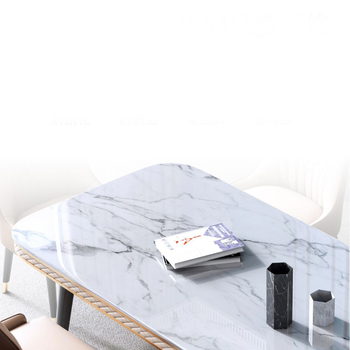 Glam Style Rectangle Table Faux Marble Table with Metal Legs for Kitchen